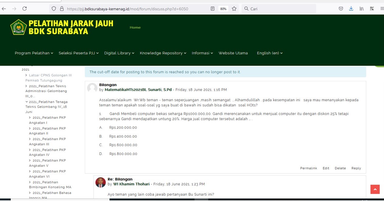 Manfaatkan Portal PJJ, Peserta Pelatihan Matematika Diskusi Tentang Materi Bilangan